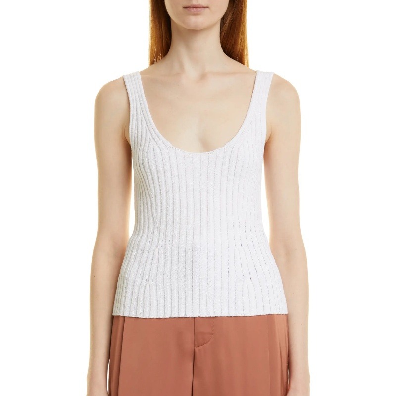 Vince Rib Tie Back Cotton Blend Tank Top White Ribbed Size Xl